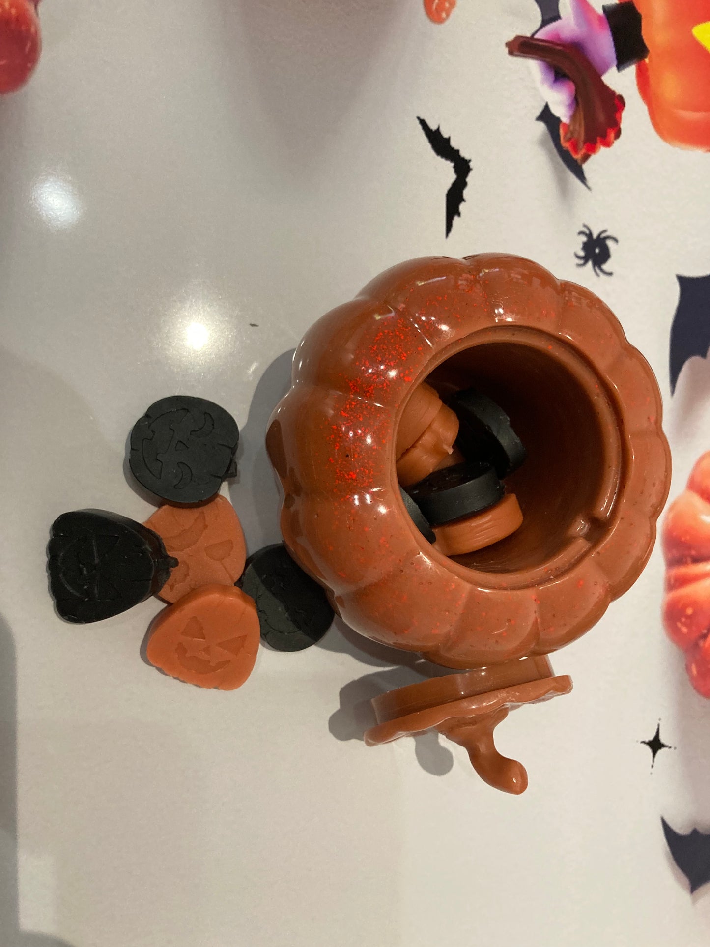 Wax pumpkin with mini pumpkins