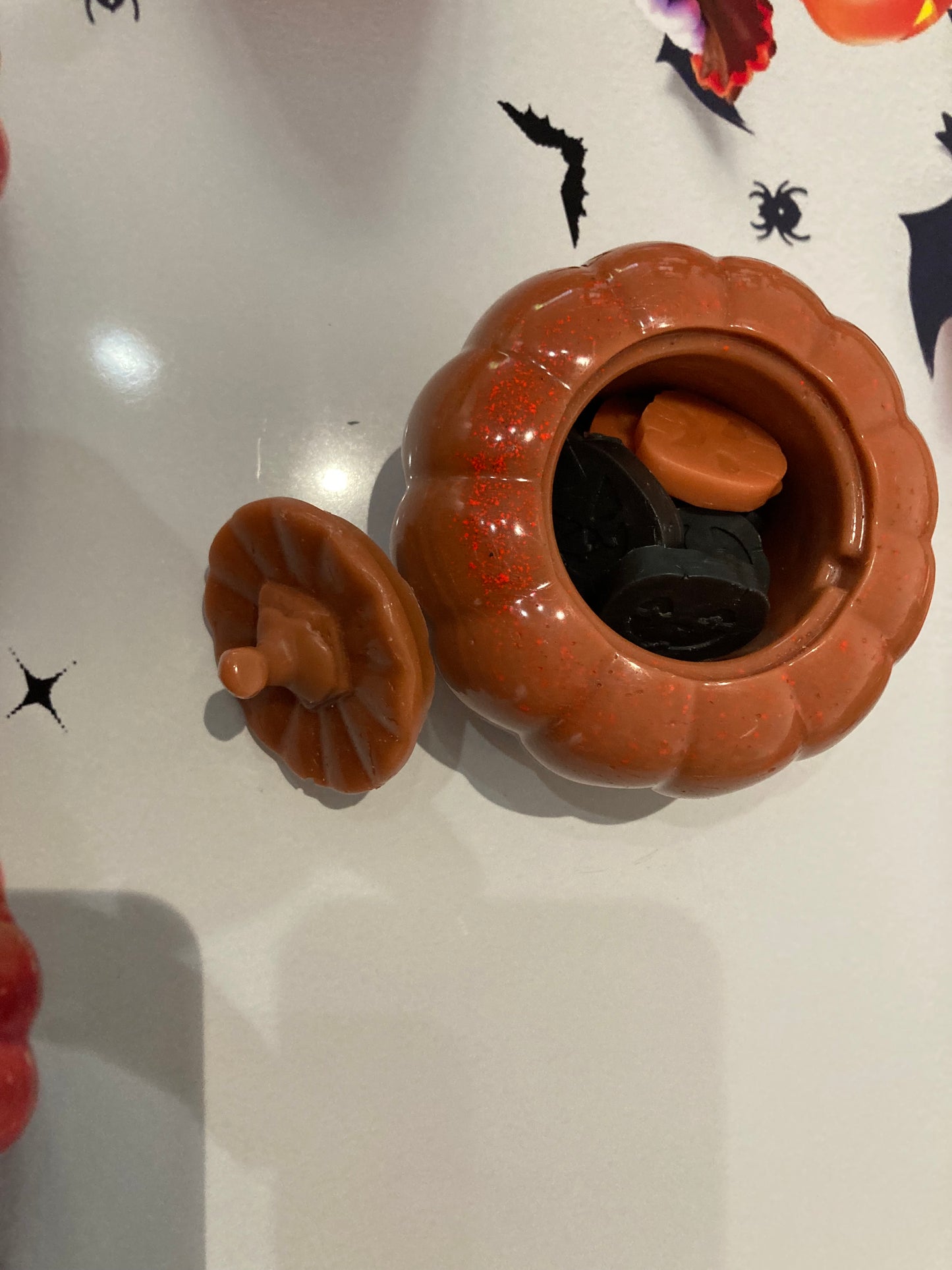 Wax pumpkin with mini pumpkins