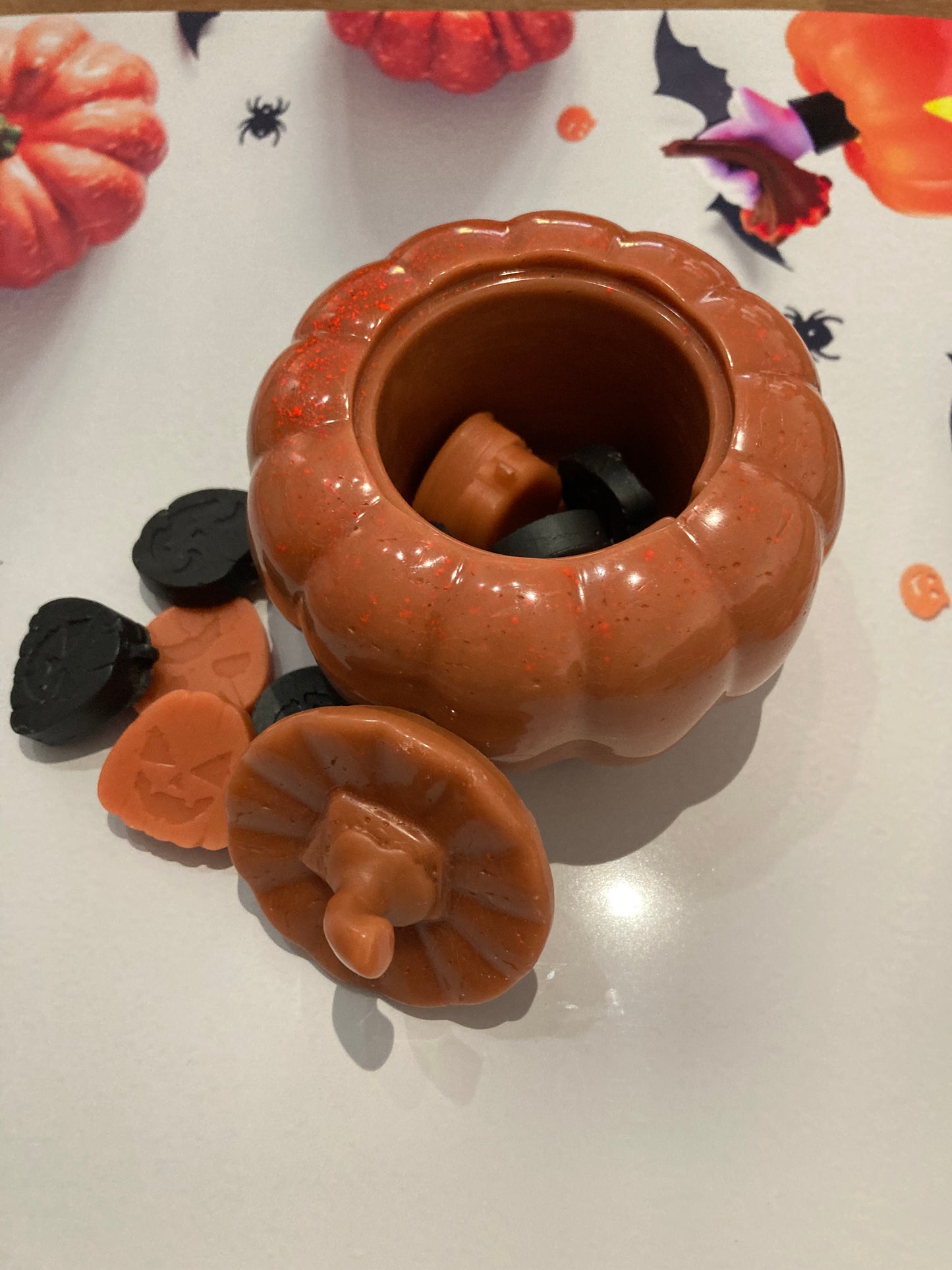 Wax pumpkin with mini pumpkins